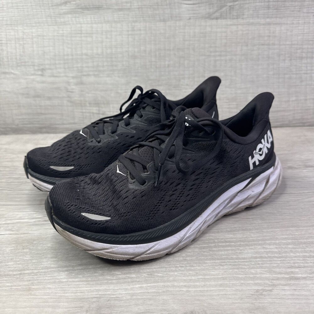 Hoka One One Womens Clifton 8 1119394 BWHT Black Running Shoes Sneakers Size 7.5